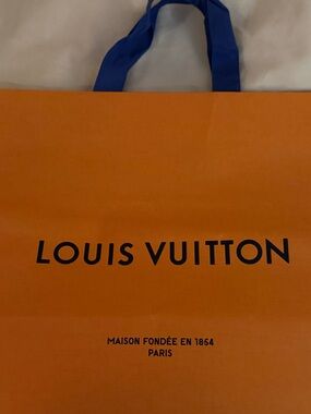 Louis Vuitton Authentic Large Shopping Bag 15 x 19 Designer Orange Blue Handles